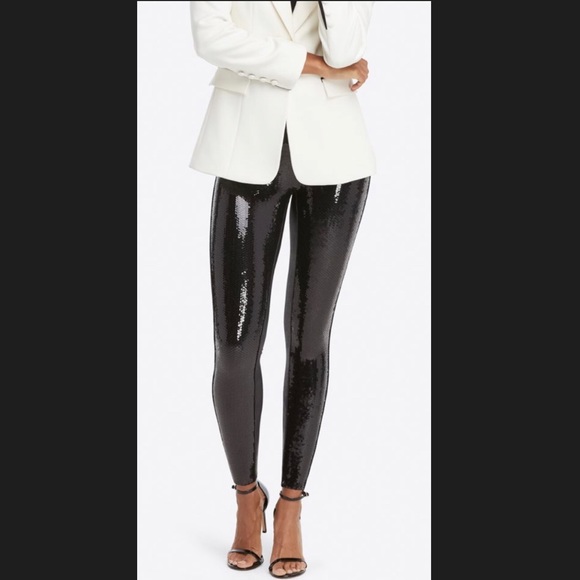 SPANX Pants - NWT SPANX Faux Leather Sequin Leggings Black